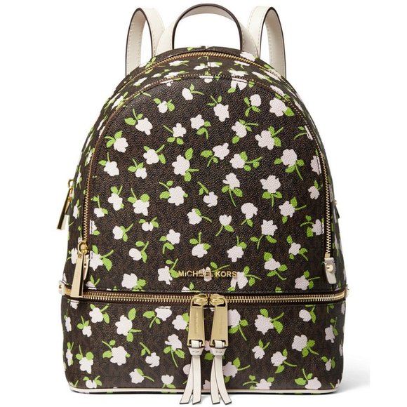 Michael Kors Rhea Zip Medium Leather MK Signature Backpack School Bag